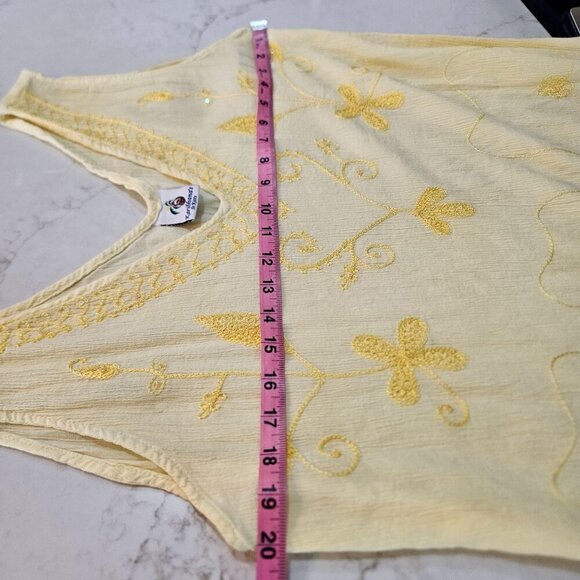 Karibhanas St Kitts Dress Coverup Medium Butter Yellow Embroidered Cotton Boho - Picture 8 of 8